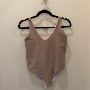 Reversible white and beige sparkly one piece bathing suit